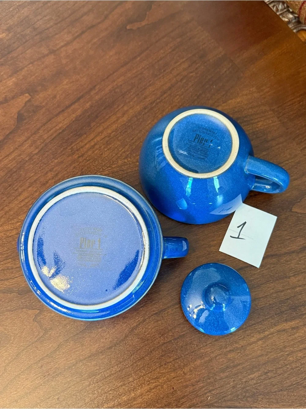 Pier 1 Blue Stoneware Tea for One Stackable 3-Piece Set with Teapot, Lid and Cup